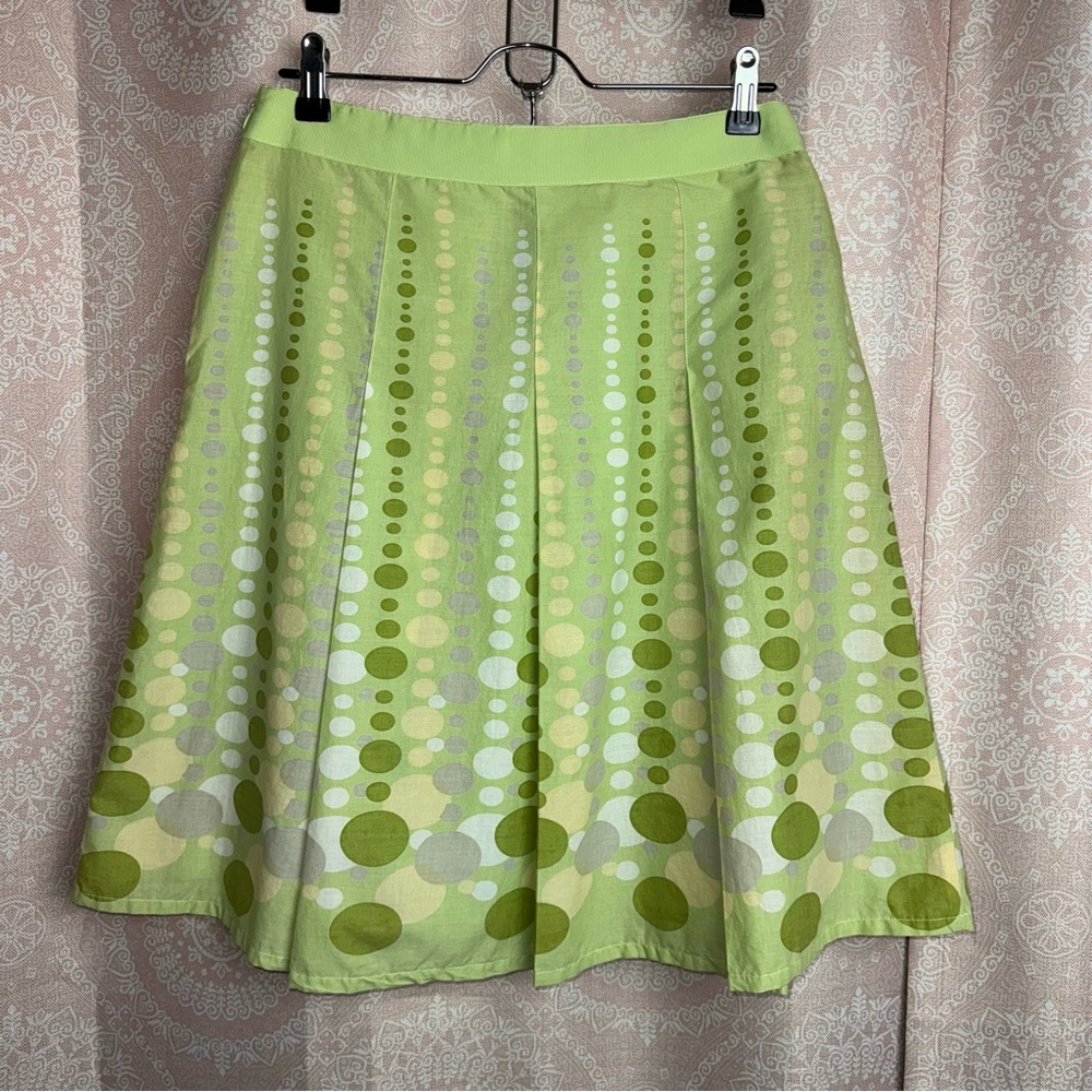Hillard & Hanson Green Pleated A-Line Skirt 100% Cotton Bubble Print Size 6